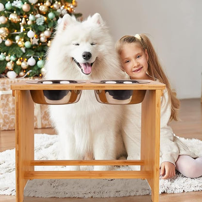 HTB Elevated Dog Bowls,Raised Dog Bowl Stand with 2 Stainless Steel Bowls,Elevated Raised DogBowls for Large Medium Small Sized Dogs