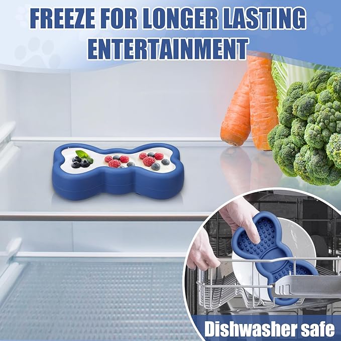 Lick Mat for Dogs, Animire Anti-Spilled Bow Tie Lick Bowls for Anxiety Relief, Silicone Slow Feeder Licking Pad with Suction Cups, Freezeable Dog Enrichment Toy for Boredom(Dark Blue,L)
