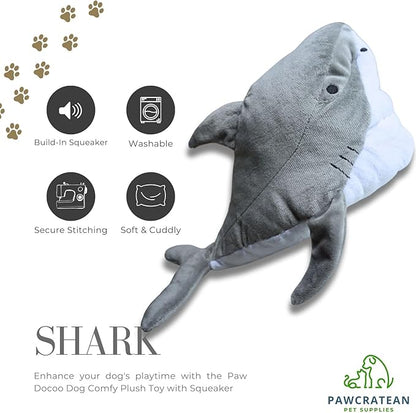 7" Squeaky Plush Toy for Puppies Small Dogs Self Etertainment Washable Soft Made [PET ONLY] (Grey Shark)