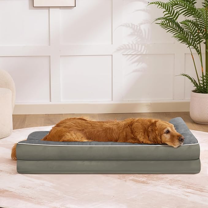Dog Bed Large Sized Dogs, XL Orthopedic Dog Bed for Large Dogs 42"x30"x7.5", Waterproof Pet Bed with Washable Removable Cover, L-Shaped Pet Couch with Portable Handle, Olive Green