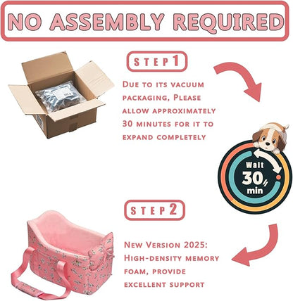 Cullaby Console Dog Car Seat - Portable Dogs Armrest Booster Seat for Small Dog, Anti-Collapse Pet Car Seat with Soft Cushion Safety Belt, Support Pet Up to 11lbs (Pink Daisy)