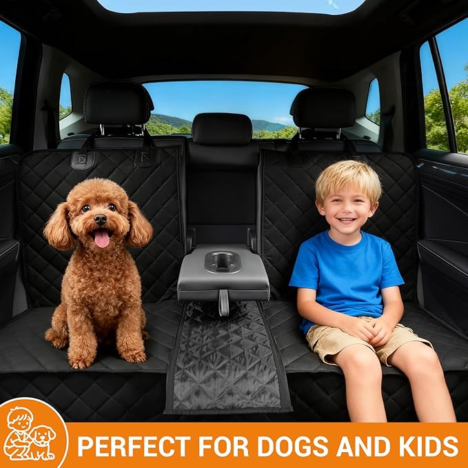 Dog Car Seat Cover for Back Seat - Waterproof Pet Seat Protector with Non-Slip Backing, Universal Fit for Most Cars, SUVs, and Trucks (Black-1,Standard（49" W x 54" L）)