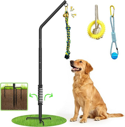 Tether Outdoor Dog Rope Toy with Adjustable Height Spring Pole, 3 Kinds Dog Tug of War Toys for Self Play and Interactive in Park, Yard, Lawn Rope, Suitable for Energetic Dog