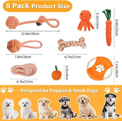 Dog Rope Toy, 8 Pack Cotton Rope Toys for Dogs, Puppy Chew Toys for Teething & Boredom Relief, Tug of War Dog Toy for Small Breed Puppies, Gifts for Dogs