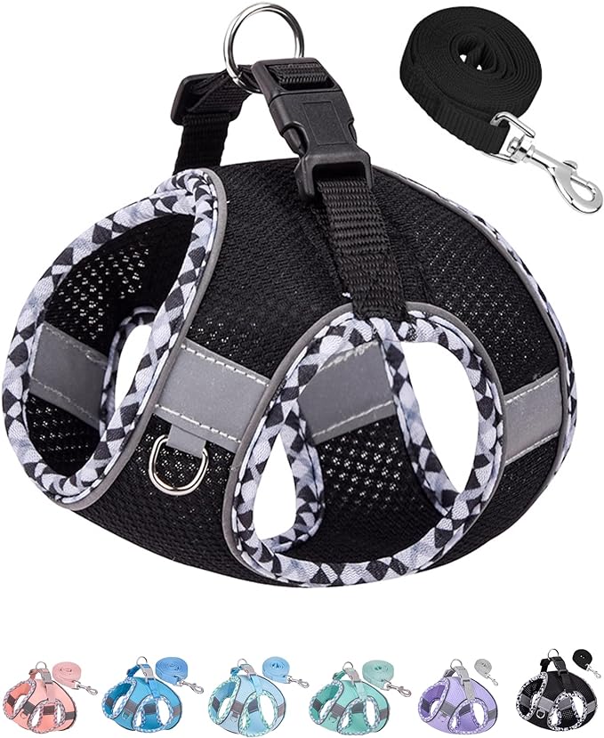 Petank Dog Harness for Small Medium Dogs No Pull, Puppy Harness and Leash Set, Step in Dog Harness for Walking, Running, Training, Small Dog Vest, Medium Dog Vest (Black, L)