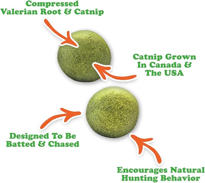 Meowijuana Compressed Catnip Ball Trio - Kalico Kush, Purrple Passion, and Whack ‘n’ Roll | Interactive Cat Toy Refill | Potent Hand Harvested Catnip Grown in North America