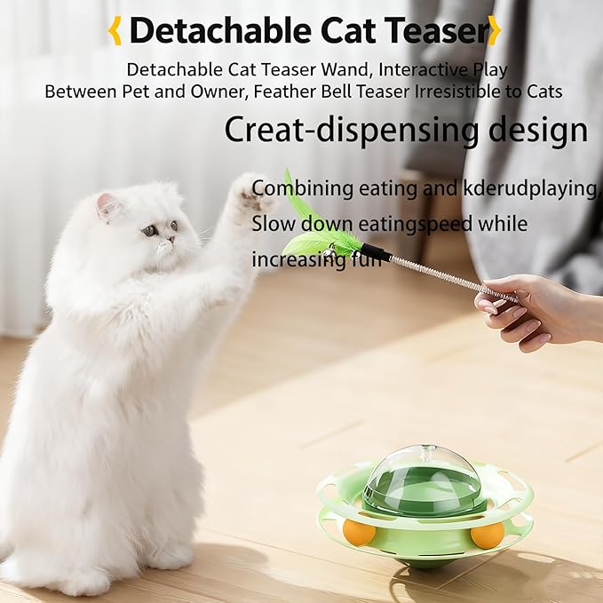 Cat Toy for Indoor Cats, 4-in-1 Interactive Pet Plaything, Blue Cat Ball Track with Treat Dispenser, Feather Teaser, Self-Play Tumbler Toy