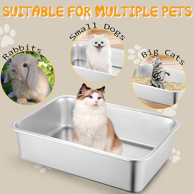 2 Pack Stainless Steel Cat Litter Box, 23.6"×15.7"×6" Metal Litter Pan, Extra Large Cat Litter Box for Multiple Cats, Easy Cleaning