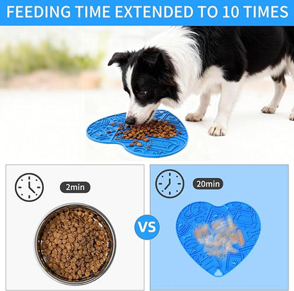 Silicone Slow Feeder Dog & Cat Bowl – Heart Shape Anti-Slip Puzzle Feeding Bowl for Slow Eating, Bloat & Digestion Control – Interactive Pet Enrichment Bowl(Blue)