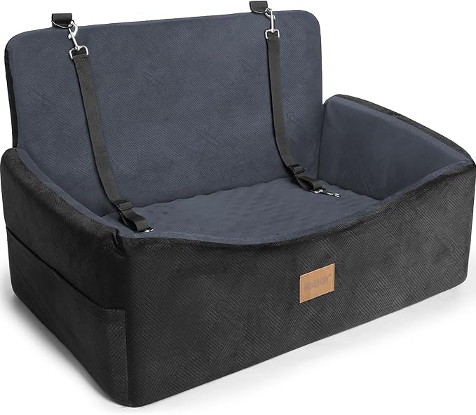 Dog Car Seat for Large Medium Sized Dogs Under 55 lbs, Dog Booster Seat for 2 Small Dogs with Detachable Washable Cover and Cushion, Memory Foam Pet Car Seat with 2 Safety Belts and Storage Pockets