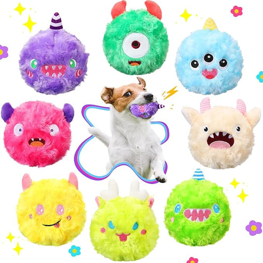 HyDren 8 Pack Plush Squeaky Dog Ball Dog Toys Gift for Small Medium Teething Puppy 2 In1 Fuzzy 4" with Squeakers Cute Funny Chewing Toys for Pet Gift(Cute)