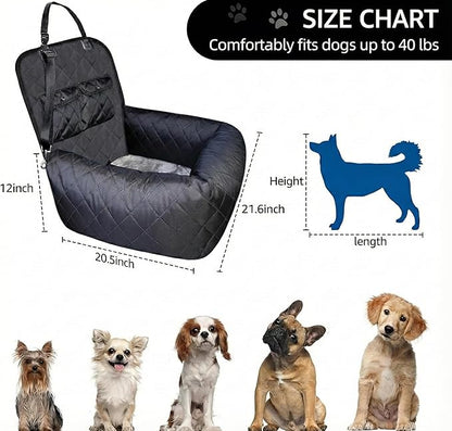 Dog Car Seat for Small & Medium Dogs Up to 40 lbs – Padded Booster Seat with Safety Belt, Waterproof Washable Cover – Fits Front & Back Seats | Pawperly
