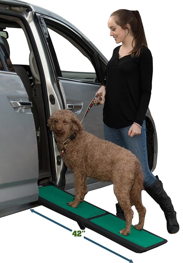 Pet Gear supertraX Ramps for Dogs and Cats, Maximum Traction Surface,Portable/Easy-Fold (No Tools Required),Built in Handle for Travel,5 Models, 42-71 Inches Long,Supports 150-200lbs,New Black/Green