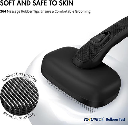 Dog Brush for Shedding, Self Cleaning Slicker Brush Ideal for Short Long Haired Dogs & Cats. Removes Loose Fur, Undercoat, Mats, Tangled Hair. Suit for Large Medium Small Animal, Black
