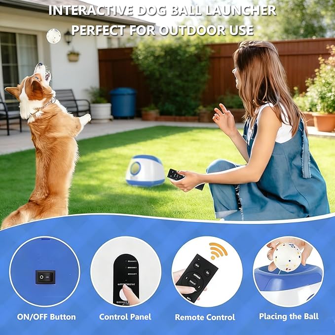 Large Automatic Dog Ball Launcher, Dog Ball Throw Launcher, 3 Adjustable Distance 40-80FT, with 6 2.5-inch ETPU Balls, for Medium&Large Dogs, Indoor and Outdoor Remote Control Interactive Dog Toys