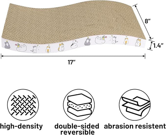 PatiencET Cat Scratcher Cardboard 4 Pack Cat Scratch Pad Reversible Scratcher Texture Curve Design Durable Cat Scratchers for Indoor Cats Lounger Sofa