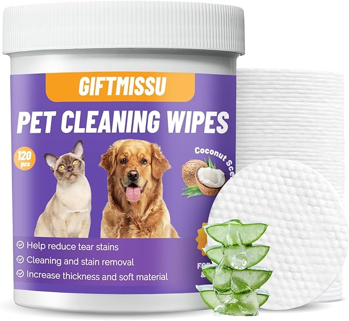 Pet Wipes for Cats & Dogs, 120 Count Gentle Plant-Based Pet Eye Wipes, Pet Ear Wipes, Dog Face Wipes and Dog Wipes for Face, Soft Non-Woven Wipes for Quick Daily Cleaning