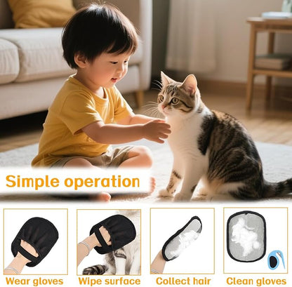 BOXOB 2pcs Five Fingers Pet Hair Removal Gloves, Double Sided Cat & Dog Grooming Cleaner Mitt Tool with Detangling Knife Reusable Electrostatic Pet Hair Remover Shedding for Couch Furniture Carpet