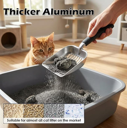 Heavy Duty Cat Litter Scoop with Holder, Stainless Steel Kitty Litter Scooper Caddy for Litter Box, Aluminum Speed Sifter Captures All Clumps