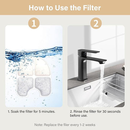 10 Pack Replacement Filters for FEELNEEDY 3Gal/12L Dog Water Dispenser (FN-W13), 5 Month Set for Large Dogs Water Bowl Dispenser, Includes 10 Filters & 10 Sponges