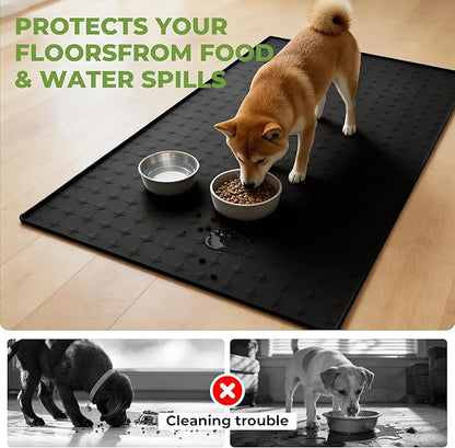 Extra Large 34x22 Inch Silicone Pet Food Mat - Waterproof Dog Mat for Food and Water Bowls, Non-Slip Cat Dog Bowl Mat Protects Floors from Mess, Easy Clean Silicone Mats for Dogs, Ideal Gift for Pets