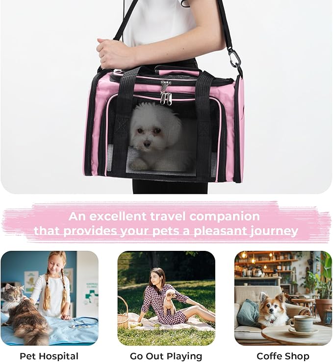 Cat,Dog Carrier for Small Medium Pet Carrier,Soft Sided Dog Bag Up to 12Lbs Puppy Carrier,Breathable Portable Foldable Airline Approved Pet Carriers for Travel,Pink