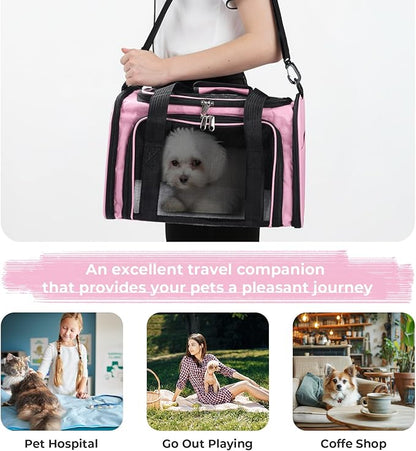 Cat,Dog Carrier for Small Medium Pet Carrier,Soft Sided Dog Bag Up to 12Lbs Puppy Carrier,Breathable Portable Foldable Airline Approved Pet Carriers for Travel,Pink