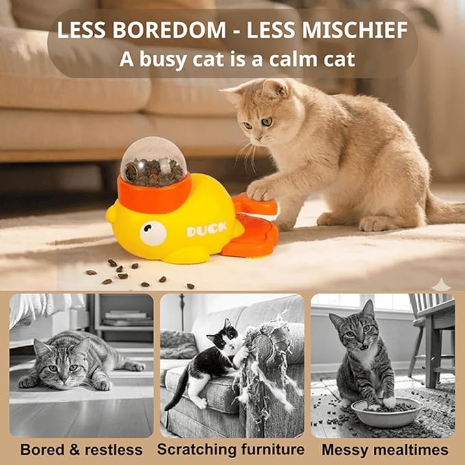Duckie Cat Feeder, Duck Cat Treat Dispenser, Duck Shape Slow Feeder for Fast Eaters Eenrichment Toys, Reduces Bloating Anti Gulpings, Keeps Indoor Cats Busy—Less Boredom, Less Mischief (#A)