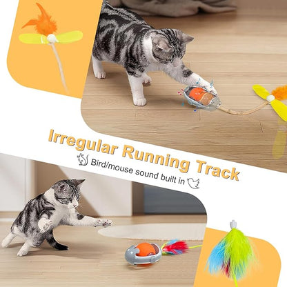 Tyasoleil Interactive Cats Toys Ball, Newly IMAGINABLE Agile Mice Moving Ball, Mice&Bird Voice Attract, Elastic Mesh Tail, Automatic Kitten Toys, 2 Replacement Feather, for Bored Adult Indoor Cats