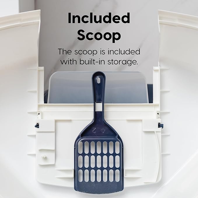 IRIS USA Corner Cat Litter Box - Enclosed Corner Litter Box with Scoop, Hooded Litter Tray for Corners, Space-Saving Covered Litter Box, Odor Defensive, Navy/White