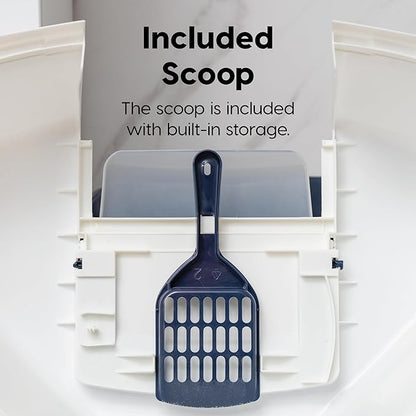 IRIS USA Corner Cat Litter Box - Enclosed Corner Litter Box with Scoop, Hooded Litter Tray for Corners, Space-Saving Covered Litter Box, Odor Defensive, Navy/White