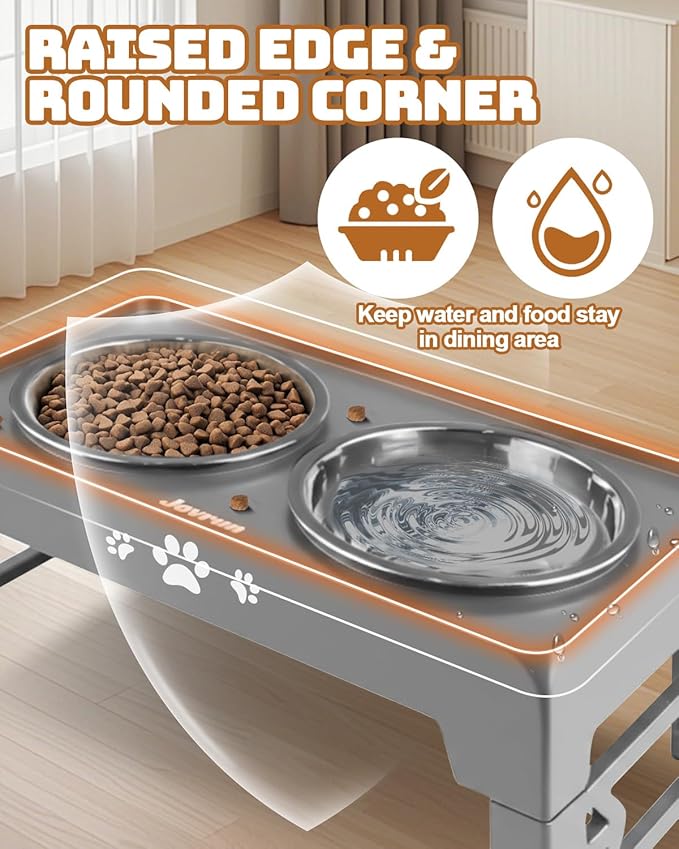 Elevated Dog Bowls for Small Dogs and Cats, Non-Slip Cat Bowls with 2 Thick 5.5" Stainless Steel Dishes, Dog Feeder 2 Heights Adjustable to 2.6"-5.3"
