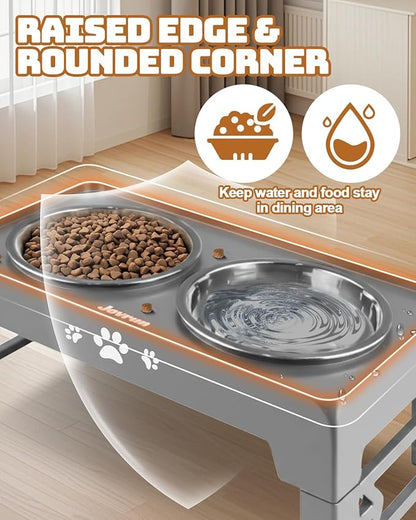 Elevated Dog Bowls for Small Dogs and Cats, Non-Slip Cat Bowls with 2 Thick 5.5" Stainless Steel Dishes, Dog Feeder 2 Heights Adjustable to 2.6"-5.3"