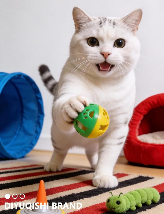 5 Cat Toy Balls with Bell, PP Material, Interactive Kitten Toys for Indoor Cats, Colorful Chew and Chase Balls (1.5'')