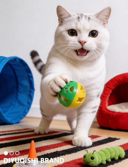 5 Cat Toy Balls with Bell, PP Material, Interactive Kitten Toys for Indoor Cats, Colorful Chew and Chase Balls (1.5'')