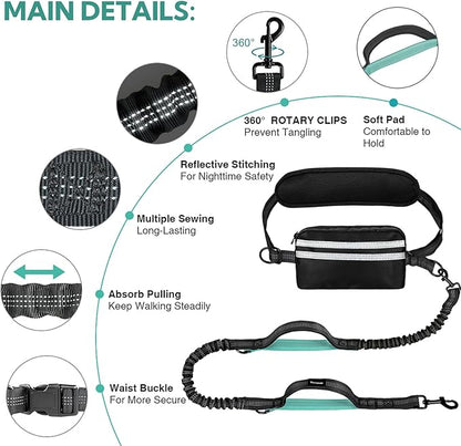 Hands Free Dog Leash, Retractable Bungee with Double Padded Handles, Waist Leash for Dog Walking for Medium & Large Dog Walking Accessories Mint-Green