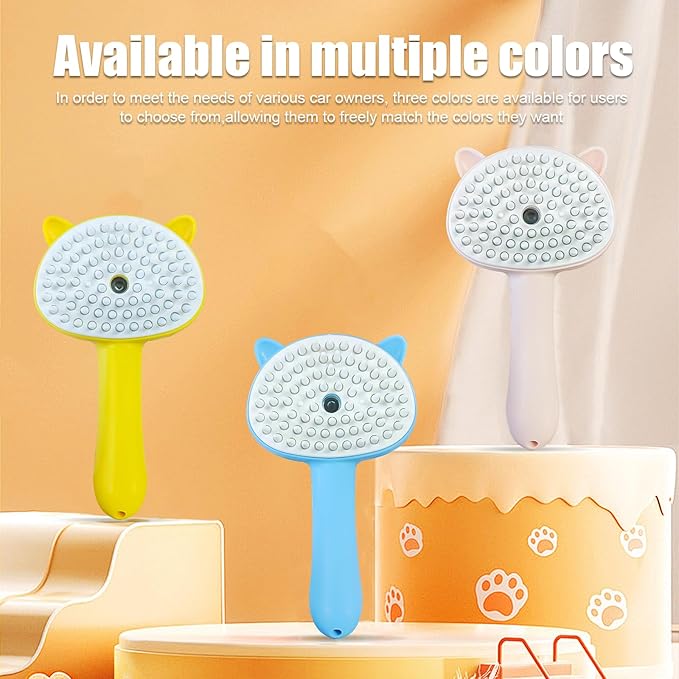 Pet Steam Spray Brush, 4-in-1 Steam Cat Brush with Handle, Rubber Pet Spray Brush, Rubber Pet Spray Brush with Release Button, Dog Comb with Longhair & Shorthair Cat & Dog Cleaner (Yellow)