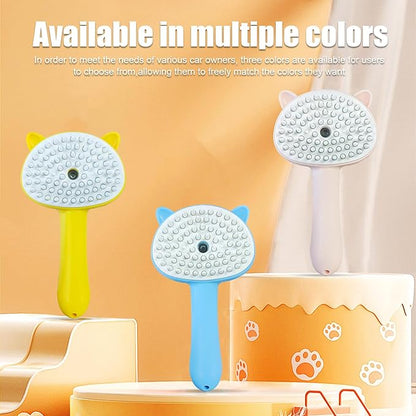 4-in-1 Pet Steam Brush With Handle for Longhair & Shorthair Cats & Dogs - Rubber Spray Brush With Release Button, Dog Comb and Cleaner (Pink)