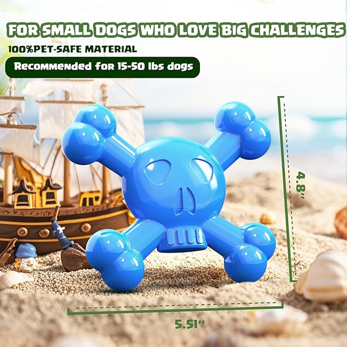 Dog Toys for Small Dogs, Skull-Shaped Small Dog Toys for Puppies, Durable Natural Rubber Puppy Chew Toys with Bacon&Milk Flavor, Indestructible Dog Toy, Blue