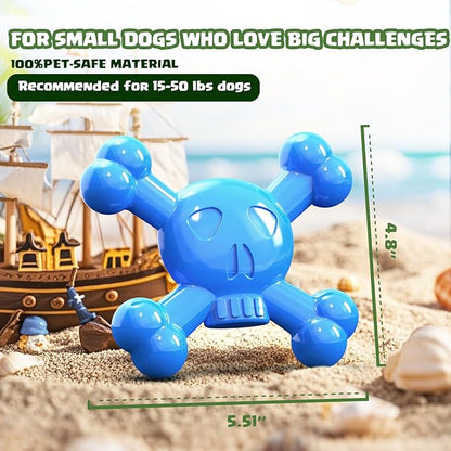 Dog Toys for Small Dogs, Skull-Shaped Small Dog Toys for Puppies, Durable Natural Rubber Puppy Chew Toys with Bacon&Milk Flavor, Indestructible Dog Toy, Blue