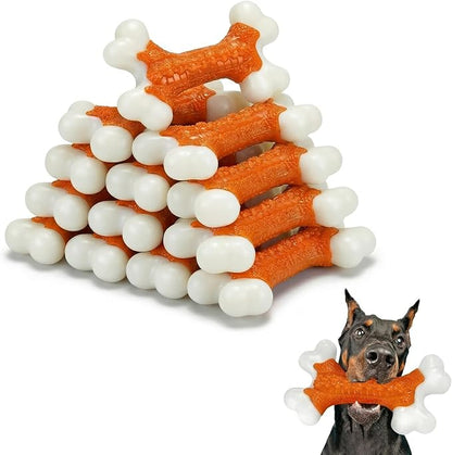 10-Pack Tough Dog Toys for Aggressive Chewers, Hard Nylon Dog Chew Bones for Large Dogs, Peanut Butter Flavored Heavy-Duty Bulk Multipack for Multi-Dog Homes & Rescues