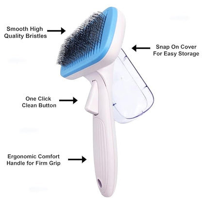 Pet Slicker Brush - Self Cleaning Brush for Dogs & Cats w/Retractable Bristles for All Hair Types - Massaging Pins Remove Tangles & Mats Painlessly - Durable Grooming Tool for Dogs & Cats