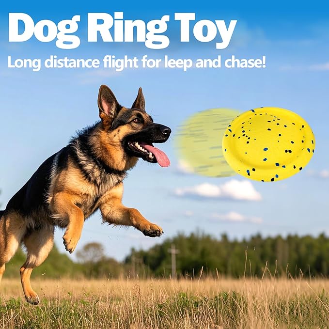 Floating Dog Toys –E-TPU Water Pool Fetching Toy with Rope for Small Medium Large Pet, Ring and Plate Shape Indestructible Interactive Dog Chew Toys for Summer Outdoor Training Fun (Blue+Yellow)