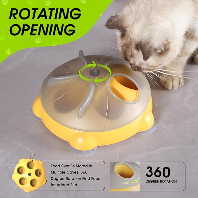 Interactive Cat Toy, Cat Slow Feeder with a 360-degree Rotating Design,Non-Slip Base Cats Puzzle Feeder Enrichment Toys for Indoor Cats