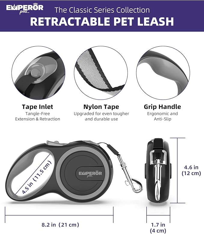 Emperor Pets 16 Feet Retractable Dog Leash Small Dogs - Up to 44lbs, Heavy Duty Leash Retractable 16 ft, Dog Leashes for Small Breed Dogs -GY16S