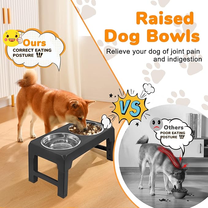 URPOWER Raised Dog Bowls 4 Height Adjustable Elevated Bowl Stand with Stainless Steel Water Bowl Non-Slip Dog Food Bowls Stand for Small Medium Large Dogs and Pets