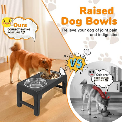 URPOWER Raised Dog Bowls 4 Height Adjustable Elevated Bowl Stand with Stainless Steel Water Bowl Non-Slip Dog Food Bowls Stand for Small Medium Large Dogs and Pets