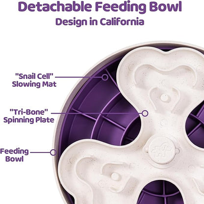 Puzzle Feeder Slow Feeder Dog Bowl for Large Dogs with Non-Slip Base - Adjustable Speed Design, Removable Puzzle Inserts & Dishwasher Safe, Purple