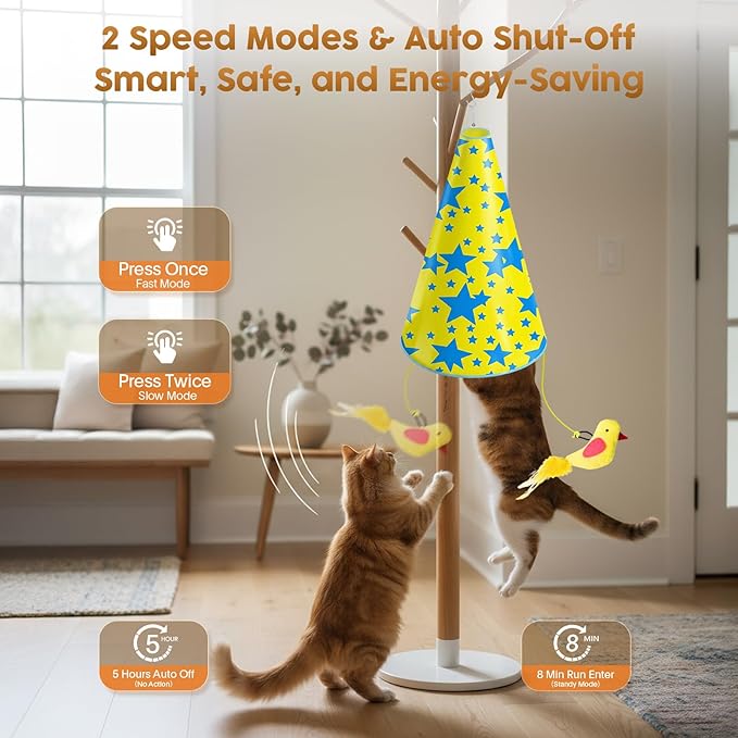 Interactive Cat Toy for Indoor Cats: 2 in1 Automatic Hide and Seek Moving Concealed Flying Bird Wand Feather with Chirping Bird Squeaky, Hanging Rechargeable Exercise Cat Toy for Kittens and Adult Cat