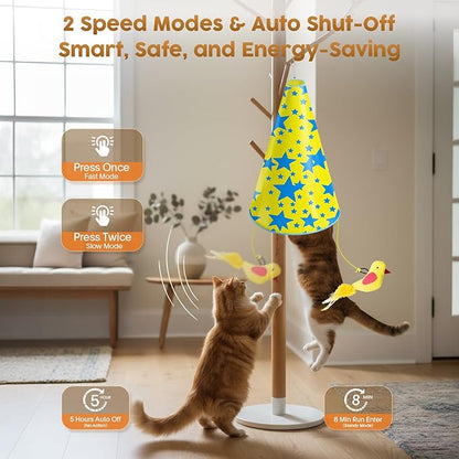 Interactive Cat Toy for Indoor Cats: 2 in1 Automatic Hide and Seek Moving Concealed Flying Bird Wand Feather with Chirping Bird Squeaky, Hanging Rechargeable Exercise Cat Toy for Kittens and Adult Cat